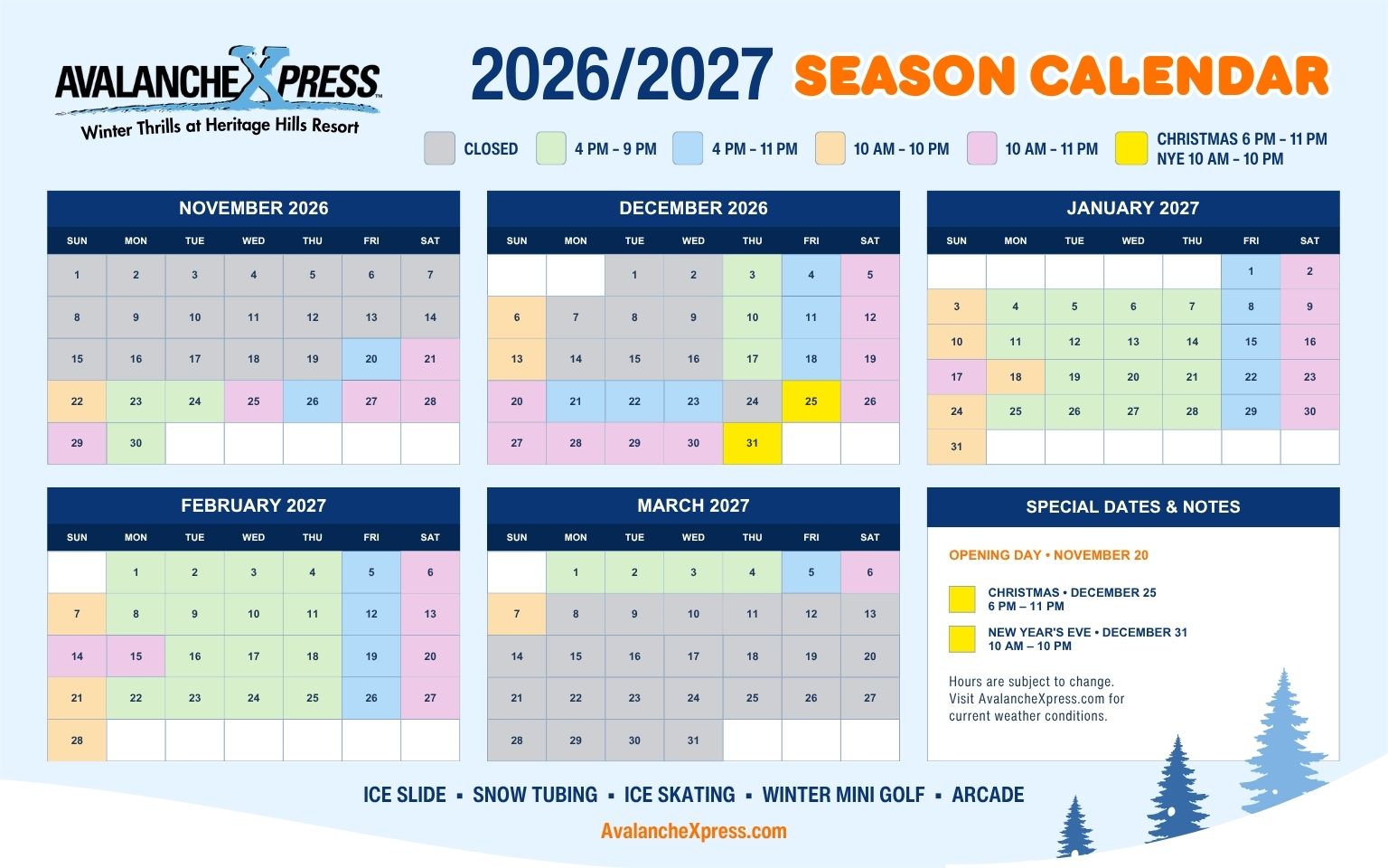AvalancheXpress 2026/27 Season Calendar